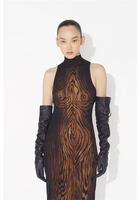 abito lungo printed wood donna nero e marrone JEAN PAUL GAULTIER | 25/03-W-DR029-M002P0060